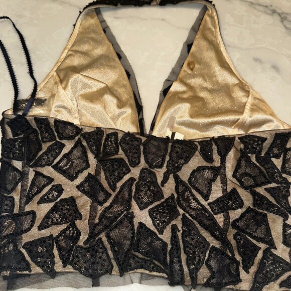 Vintage beaded Black Lace Halter Top new - Picture 4 of 4